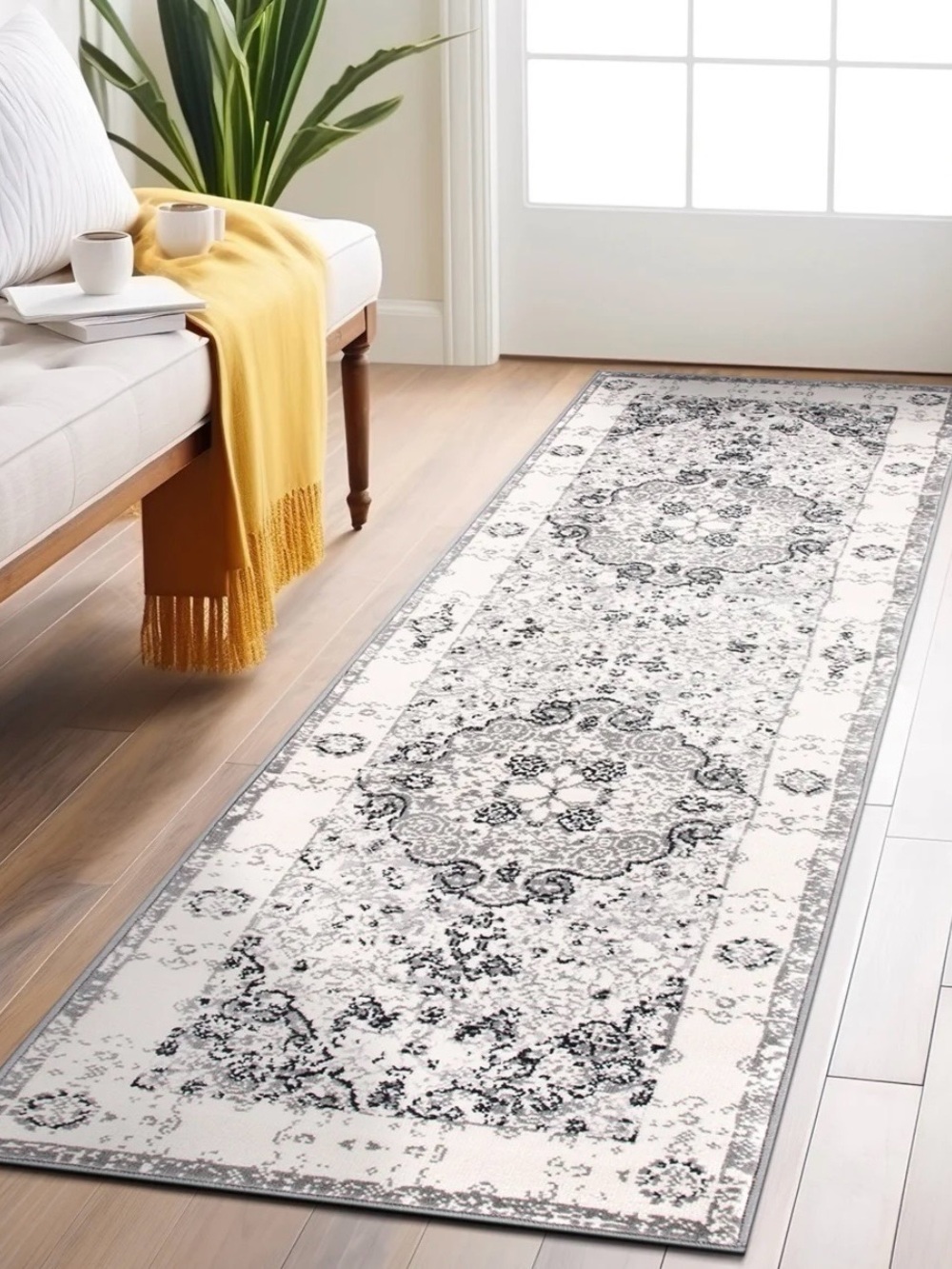 Classic Ivory and Gray Medallion Runner Rug - Home Accents